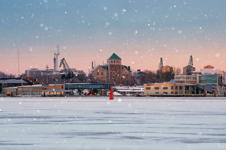 Turku, Turku castle, pemandangan, Port, laut, es, beku