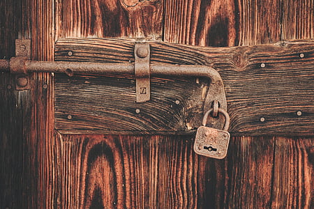serratura, porta, catena, legno, arrugginito, legno - materiale, Close-up
