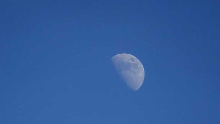 Lune, la moitié, ciel bleu