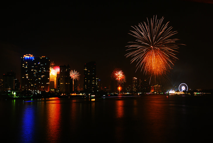 vuurwerk, Gelukkig Nieuwjaar, Bangkok, Thailand, 2015, Thais, viering
