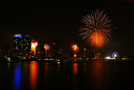 фейерверк, С Новым Годом, Бангкок, Таиланд, к 2015 году, тайский, Празднование