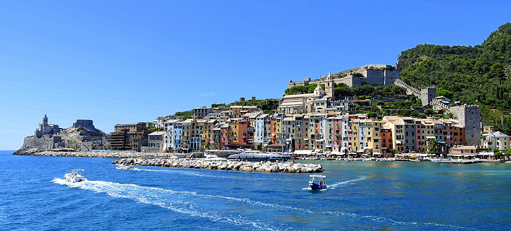 casas, colores, mar, Porto venere, Liguria, Italia, agua