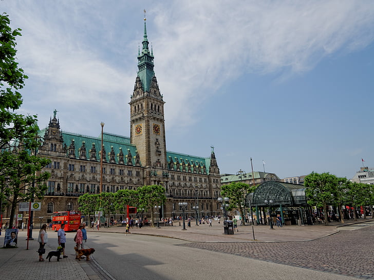 Hamburg, Stadshuset, hamn, arkitektur, staden, Elbe, byggnad