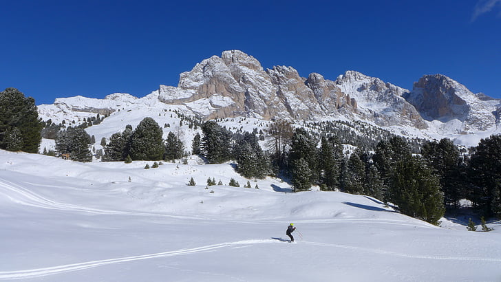 esqui, Dolomitas, neve, Val gardena, montanha, montanhas, Inverno