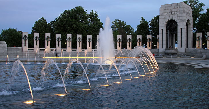 zonsondergang, Memorial, Tweede Wereldoorlog, verlichting, Landmark, monument, Washington