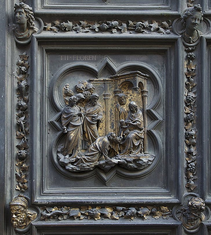 Florence, Baptisterium, plaque, brons, verlichting, kerk, Italië