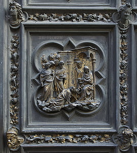 Firenze, døbefont, plak, Bronze, relief, kirke, Italien