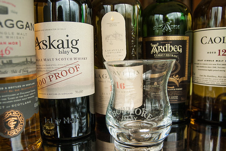 Schotland, Islay, whisky, Distilleerderij, turfachtige, drankje, fles