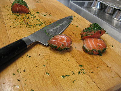 salmão, Noruega, peixe de mar, faca