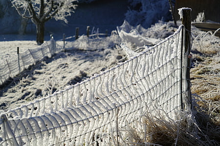 fence, post, hoarfrost, snow crystals, iced, crystals, eiskristalle