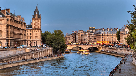 seine river, bridge, pont michel, paris, france, water, architecture