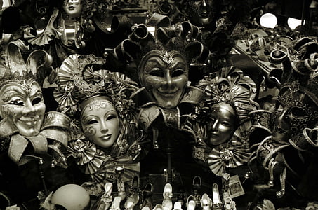 vitrine de loja, Veneza, Itália, máscaras, festa, fantasia, loja