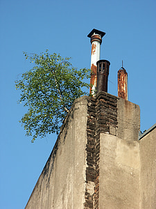 lareira, chaminé, aço inoxidável, telhado, fachada, céu, cume do telhado