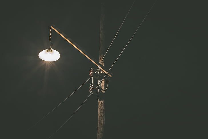 bright, dark, electricity, evening, night, street lamp, wire