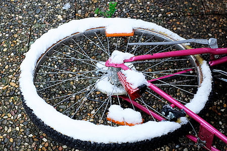 pyörän, pyörä, ruostumaton, vanhentunut, talvi, lumi