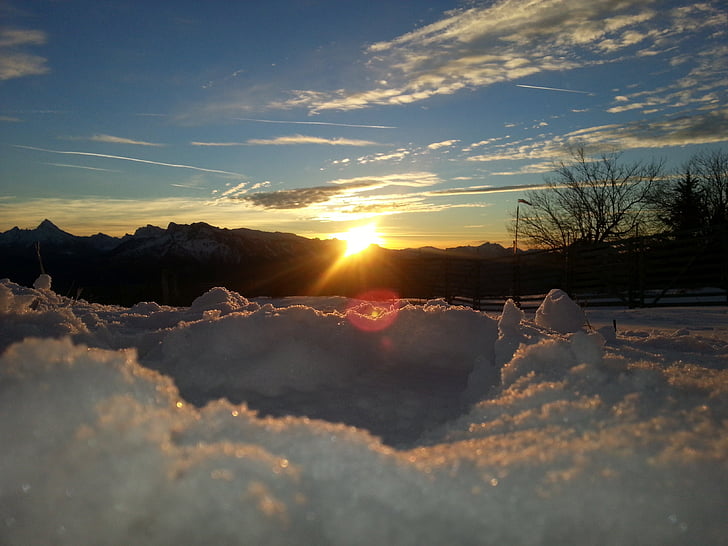 Gaisberg, Salzburg, Austria, nieve, puesta de sol