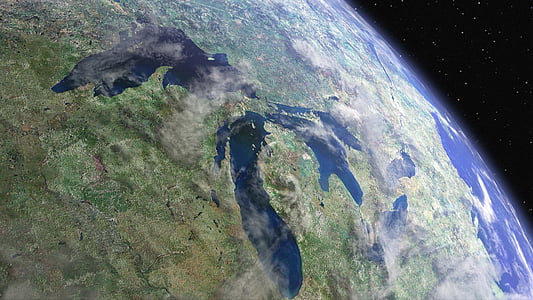 terra, espai, veure, Canadà, EUA, grans llacs, cosmos