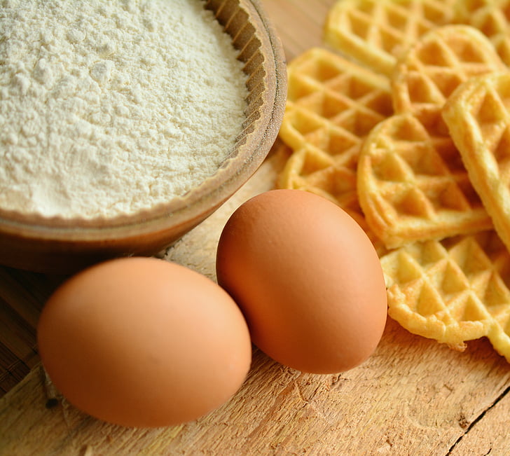 Waffle, waffle fırında, malzemeler, yumurta, pişmiş yumurta, tatlı, fırında