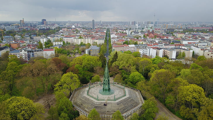 viktoriapark, Monumen, Kreuzberg, biru, langit, jalan, hijau
