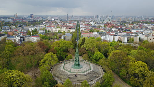 viktoriapark, Паметник, Kreuzberg, синьо, небе, път, Грийн