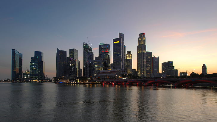 Singapūras, dangoraižis, miesto peizažas, verslo, finansų, Saulėlydis