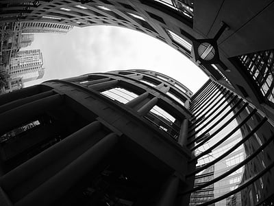 vancouver, city, library, black and white, architecture, urban, fish eye lens