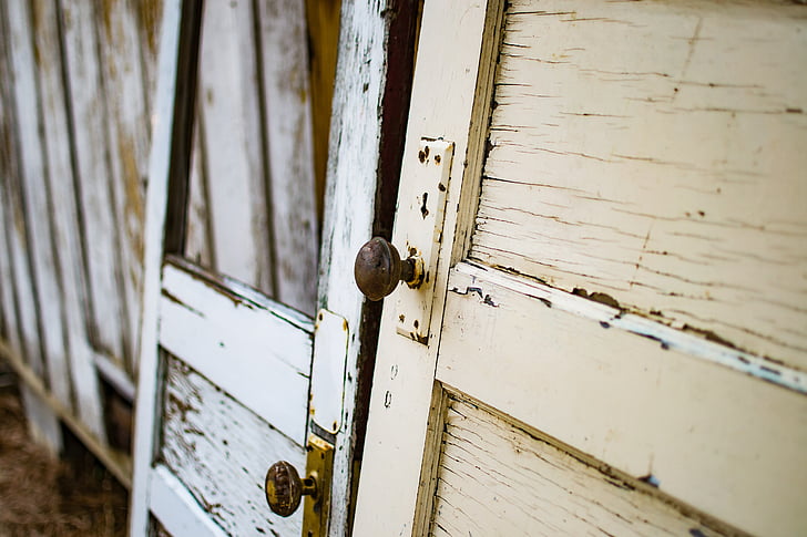 zdrobljen vrata, doorknobs, vrata, gumbi, na prostem, lesene