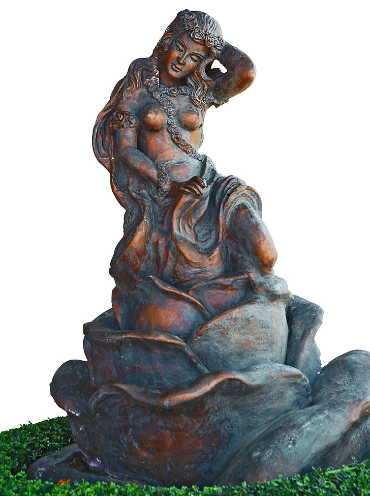 broncefigur, skulptur, vacker kvinna, isolerade