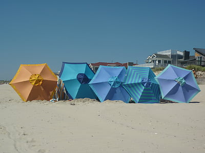 parasoll, stranden, Sand, semester, koppla av, avkoppling, sommar