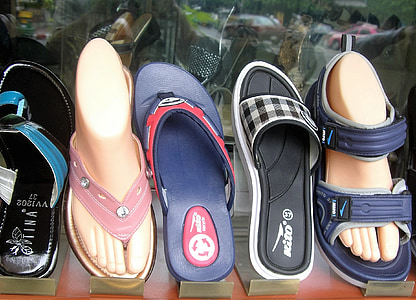stopy, sandały, Pantofelek, okno, buty, Latem, sandały