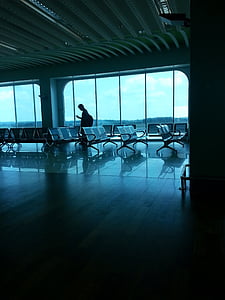 lufthavn, mann, person, Terminal, venter, innendørs, folk