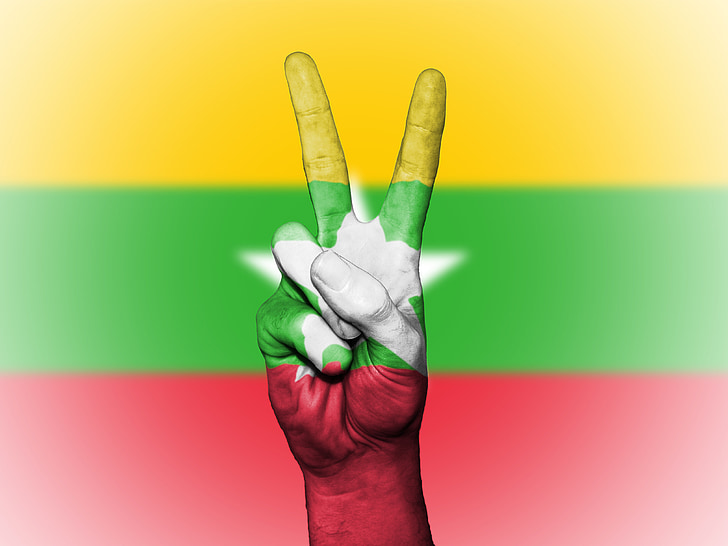 Mianmaras/Birma, Birmos, vėliava, taikos, fono, reklama, spalvos