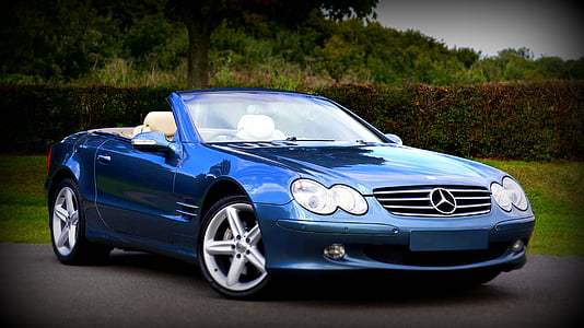azul, carro, classe, carro clássico, conversível, rápido, Mercedes-benz