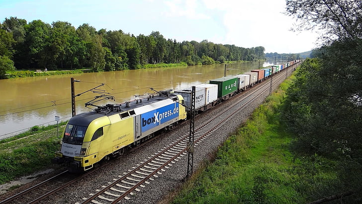 danube, freight train, bavarian maximilian track, kbs 980, travel castle, railroad track, transportation