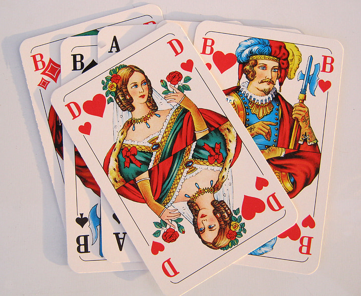 igraće karte, srce, dama, Skat, Jack