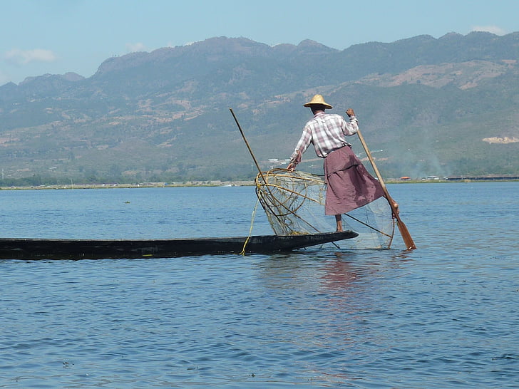 burma, lake inle, myanmar, fisherman, water, one person, lake