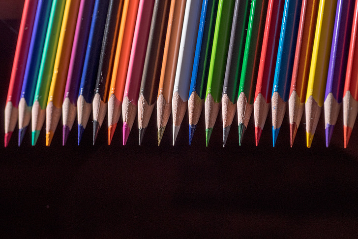 lápis de cor, cavilhas de madeira, canetas, colorido, Cor, tinta, escola