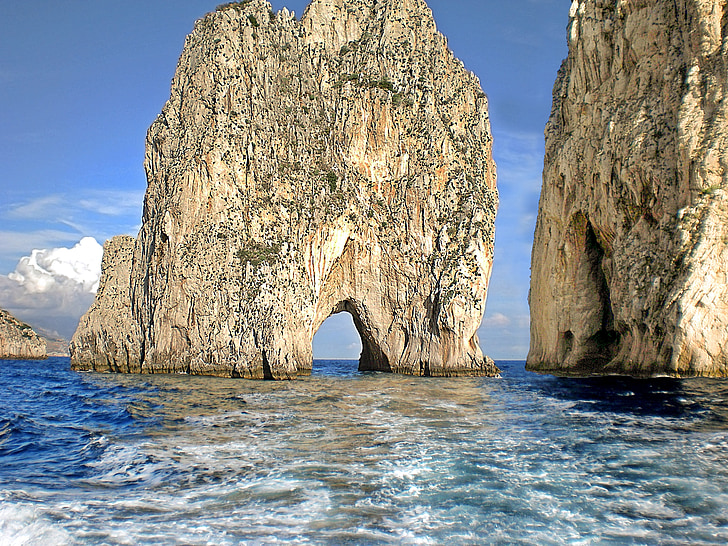 Capri klipper, Italia, steiner, sjøen, øya