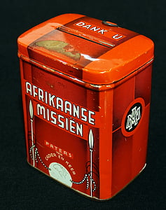 afrikaanse missien, collecting box, can, tin, box, metal, container