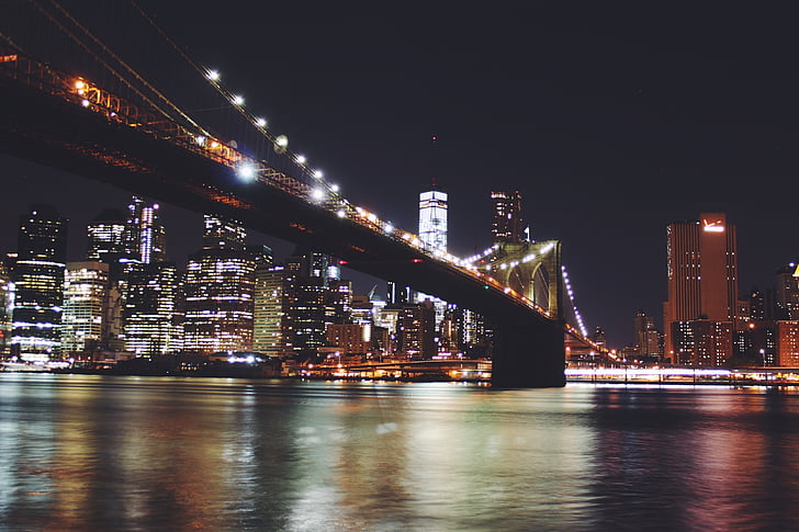 Bruklino tiltas, Niujorkas, tiltas, Manhattan, upės, Miestas, Panorama