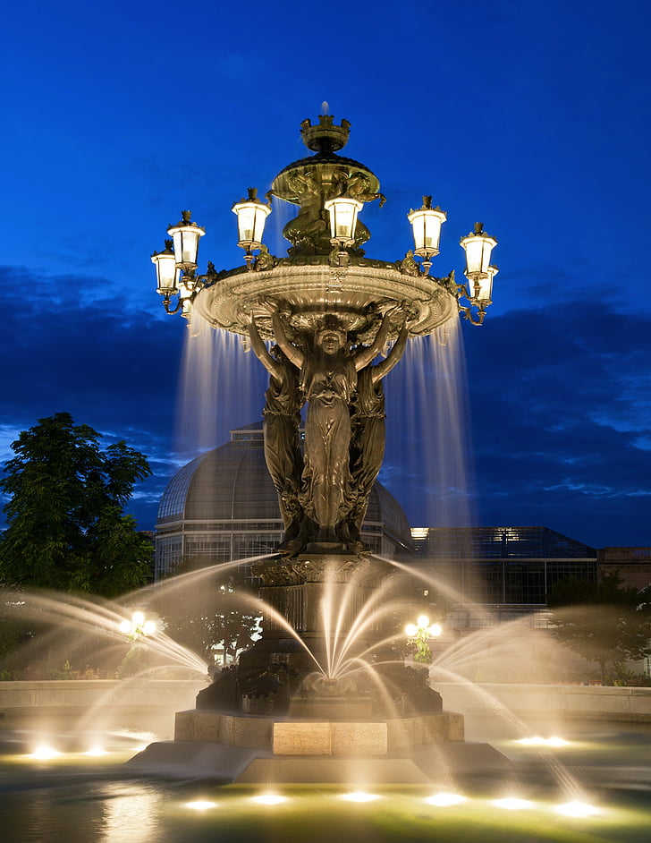 fontein, water, nacht, avond, buiten, Washington dc, hemel