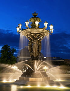 喷泉, 水, 晚上, 晚上, 外面, 华盛顿特区, 天空