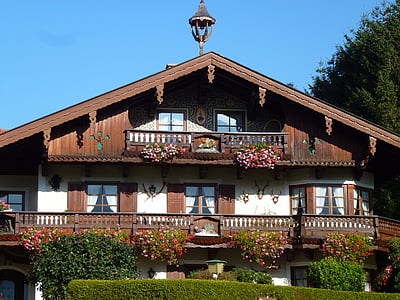 mājas, Bavaria, tradicionāli, Vācija, arhitektūra, lauku, pie chiemsee