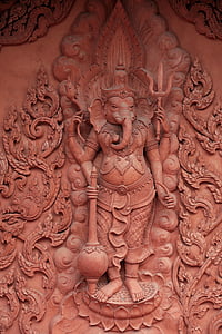 chrám, Thajsko, Koh samui, náboženství, červený socha