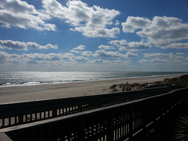 Beach, Shore, Ocean, pobrežie, Boardwalk, oblaky