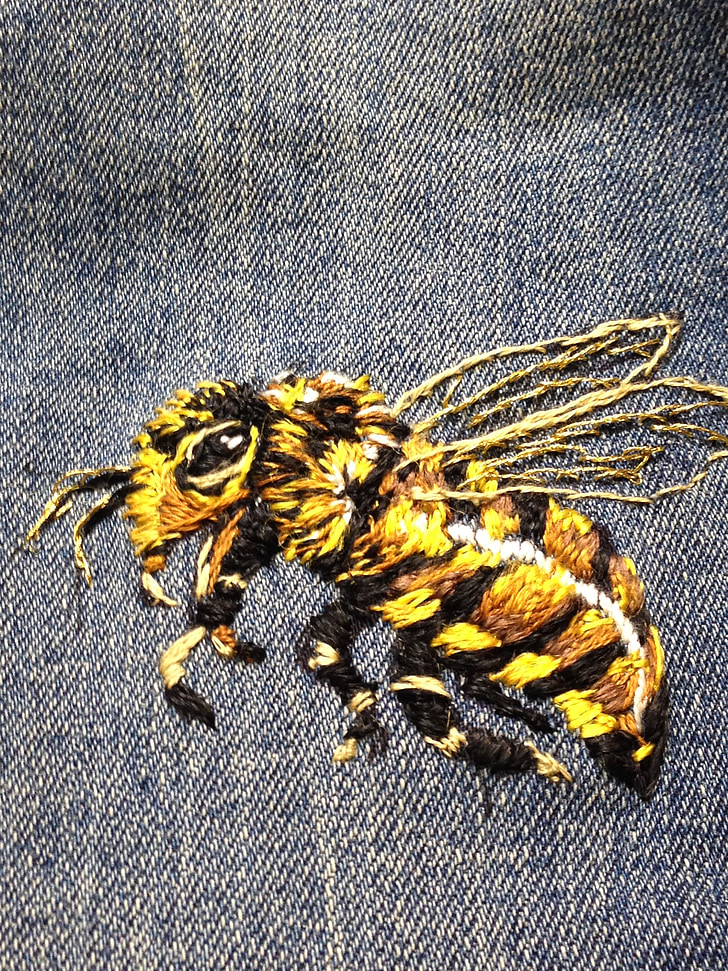 bee, embroidery, hand