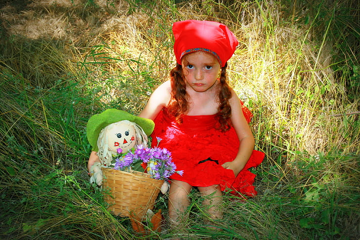 mergaitė, raudona, mažai raudona jojimo hood, miško, krepšys, istorija