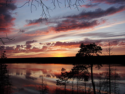 Sunset, søen, skyer
