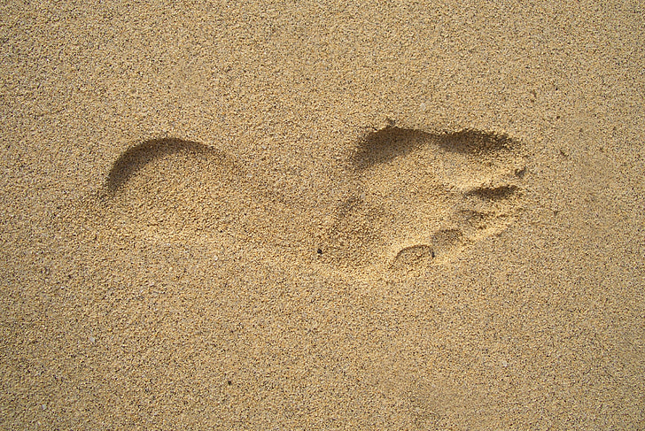 footprint, sand, tracks in the sand, footprints in the sand