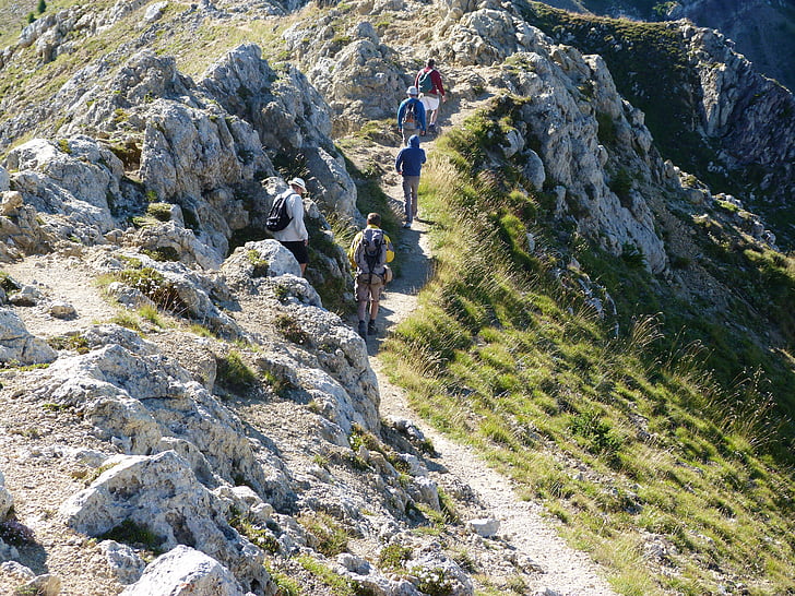 randonneurs, montagne, sentier, Crète, randonnée pédestre, vacances, Alpes